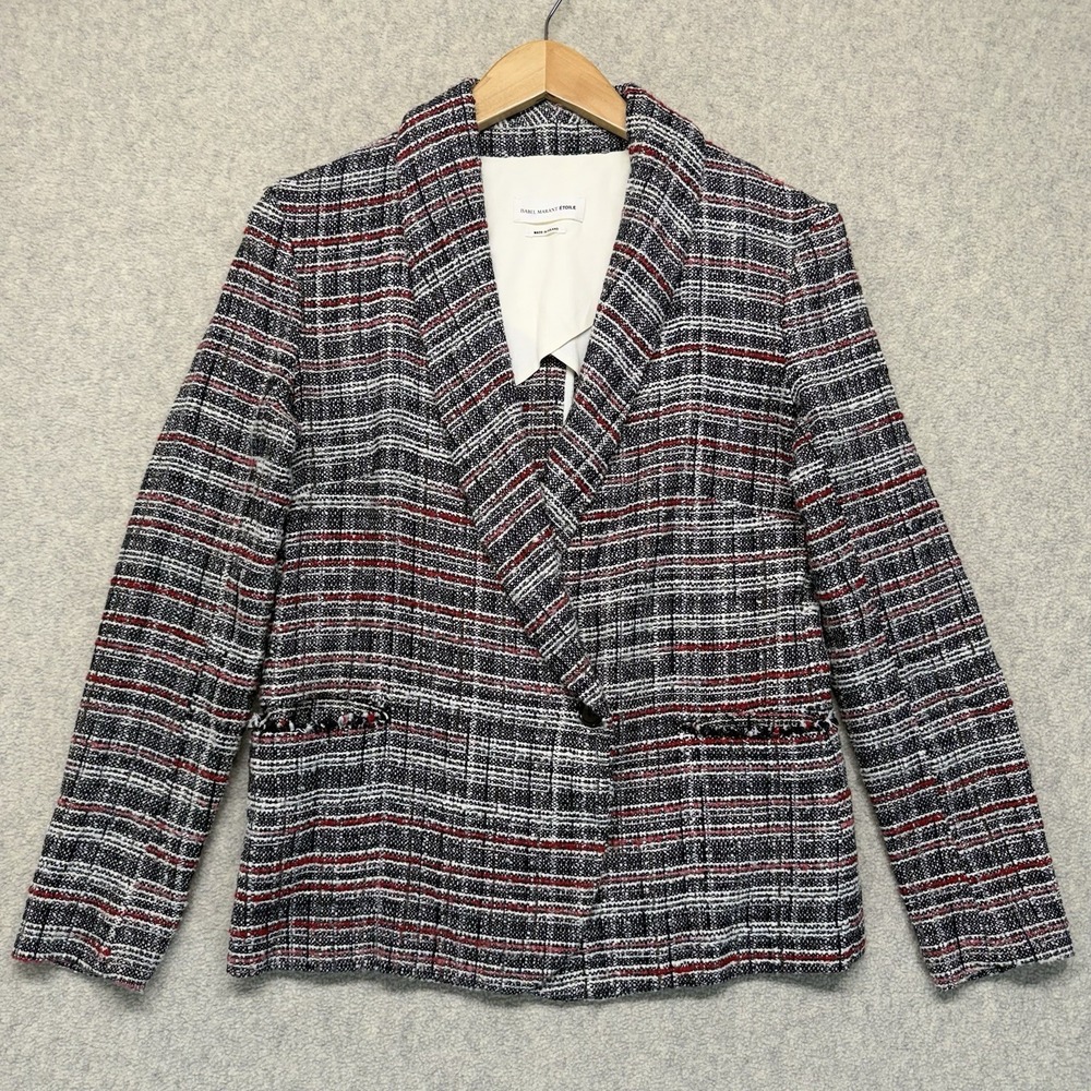 Isabel Marant Étoile Tweed Plaid Blazer Jacket Womens EU 40 US 8‎ 10 Black Red